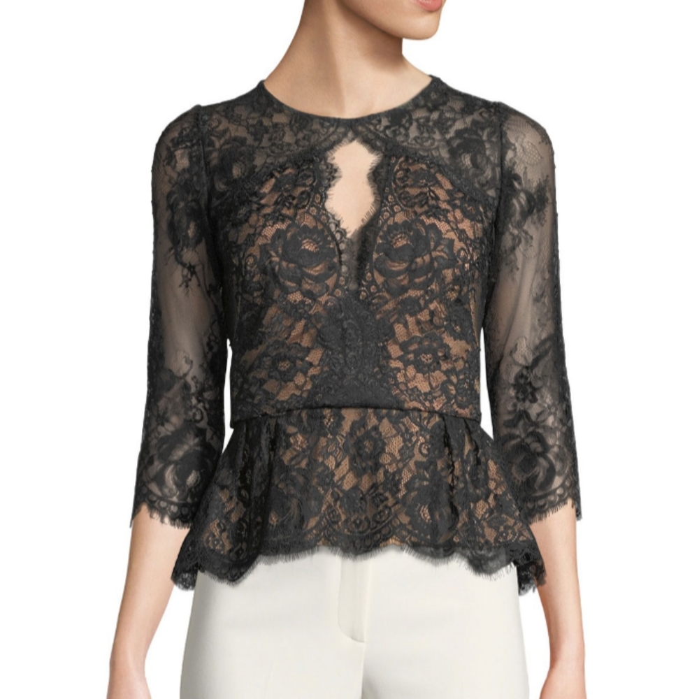 Marchesa Notte Lace Peplum Top Size 4